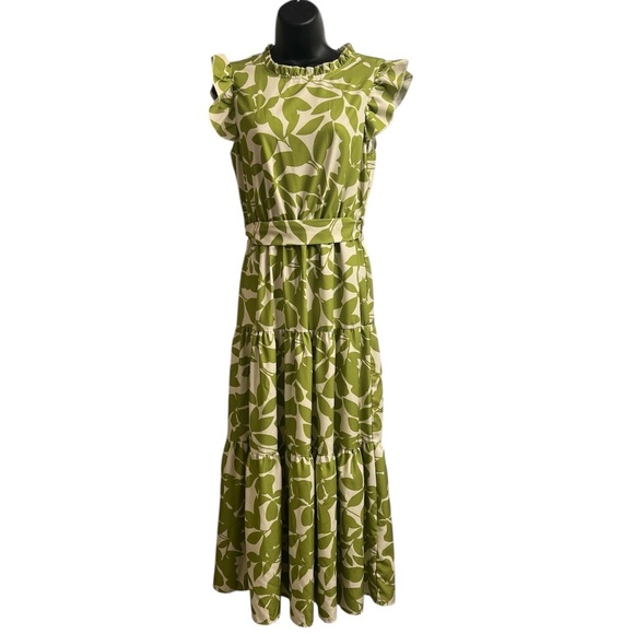 Green Leaf Print Long Dress SHEIN Sz M - Picture 2 of 5